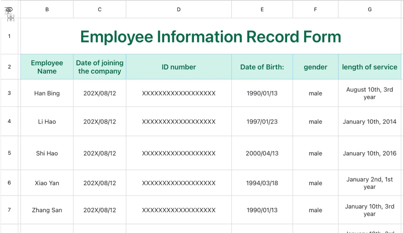 Employee Information Record Form